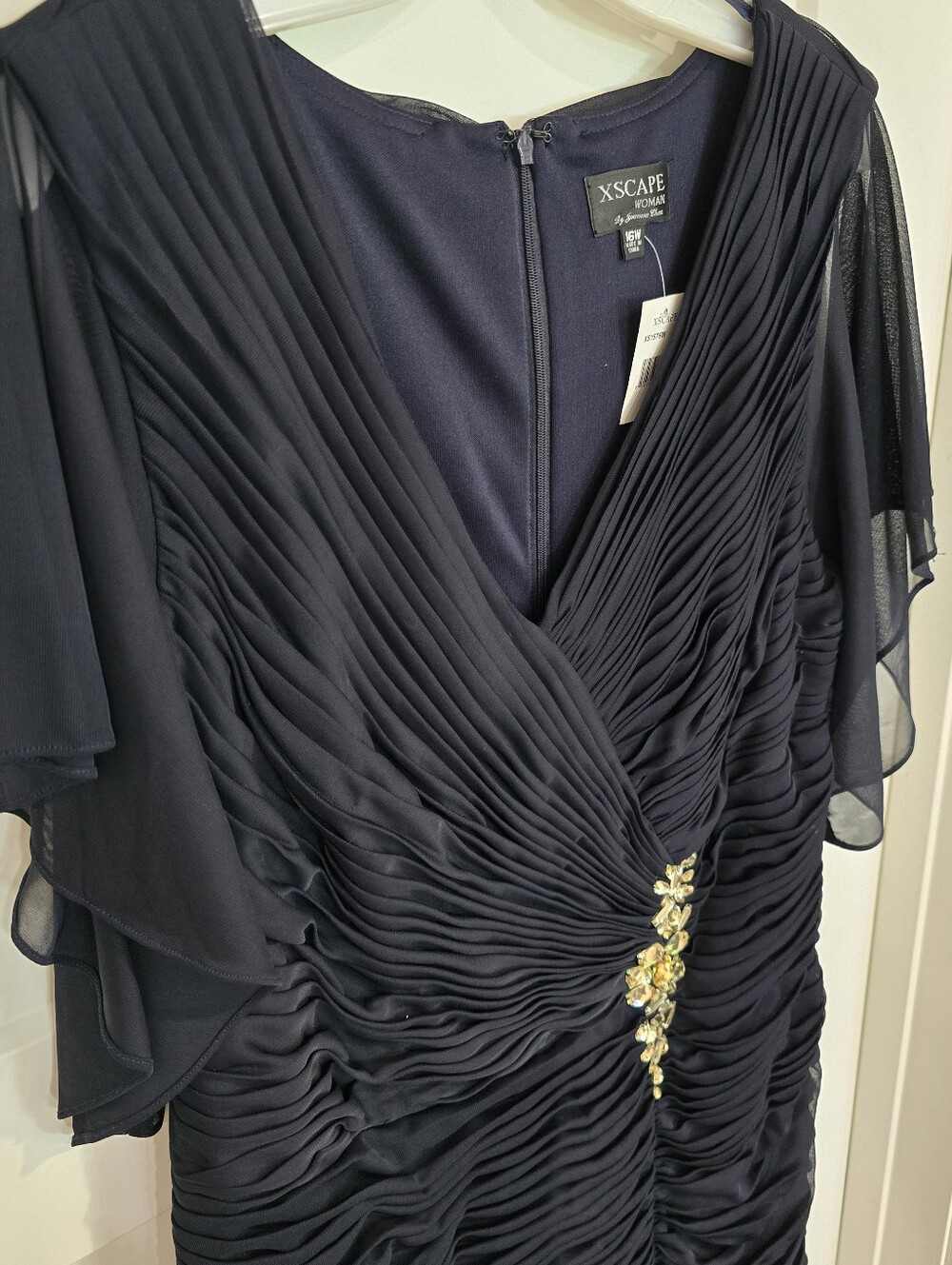 Xscape Woman Joanna Chen Navy Blue Formal Dress 16W Bridesmaid Mother Bride NEW